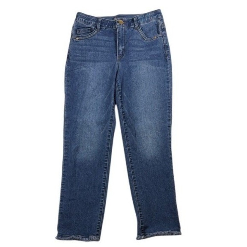 Democracy Ab solution High Rise Straight Leg Blue Jeans Frayed Hem Sz 8 B2697YIY